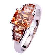 Lady Jewelry Emerald Cut Amethyst Morganite Garnet Pink Sapphire 925 Silver Ring Size 6 7 8
