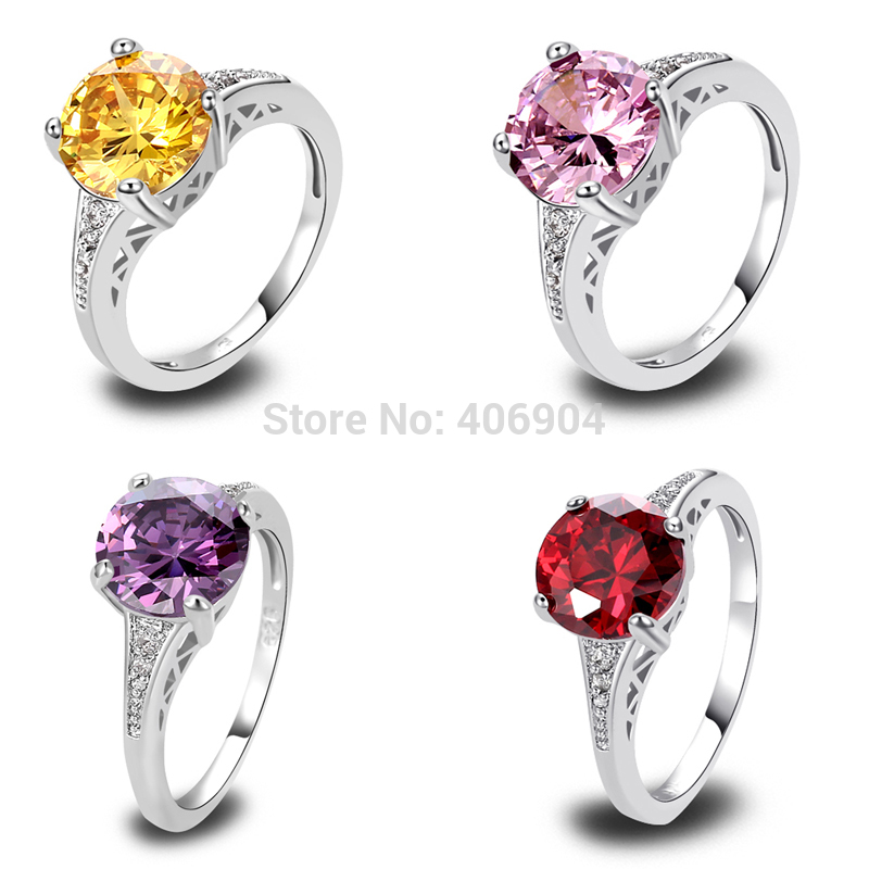 New Jewelry Alluring Amethyst Citrine Garnet Pink Topaz 925 Silver Ring Size 6 7 8 9