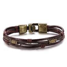 Free shipping new fashion jewelry wholesale punk cool men genuine leather bracelets bangles for male Christmas