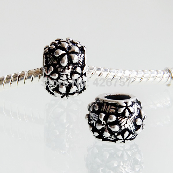 10pcs 11mm Antique silver flower pattern metal beads DIY alloy big hole metal beads fit Pandora