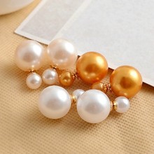 Hot Earrings 2015 Double pearl earrings for women Jewelry Brincos ouro de festa Stud earrigns Boucles