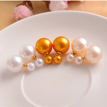 Hot Earrings 2015 Double pearl earrings for women Jewelry Brincos ouro de festa Stud earrigns Boucles