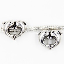 30pcs 12*16mm Antique silver alloy dolphin love heart charm beads fit bracelets jewelry findings DIY Free shipping! HJ00287