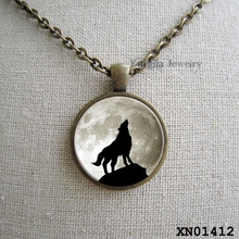 Wolf moon Necklace Glass Tile Jewelry Animal Jewelry Moon Jewelry Wolf Jewelry