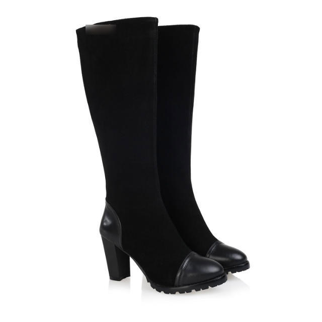 new 2014 autumn winter fashion brand women s shoes round toe square high Heels genuine leather