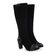new 2014 autumn winter fashion brand women’s shoes round toe square high Heels genuine leather knee-high boots size 35-40 , 1548