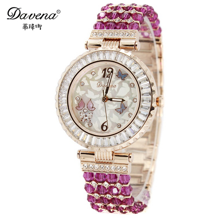New Butterfly jewelry women dress rhinestone watches fashion casual quartz watch wristwatches Luxury brand Davena 60513