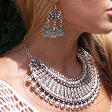 New Antique Silver Bohemian Style Gypsy Love Affair Metal Carving Flower Ball Long Pendant Statement Necklaces