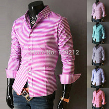 PJ New Fashion Casual Small Grid Long-Sleeved Men Shirts, Fashion Leisure Styles Slim Fit Stylish Dress Shirt CL6299