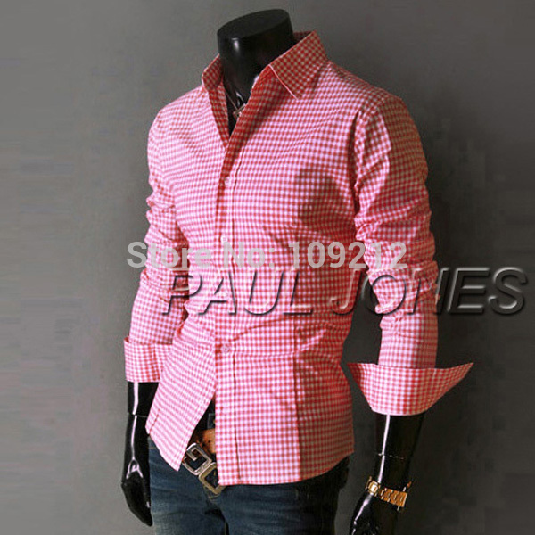 PJ New Fashion Casual Small Grid Long Sleeved Men Shirts Fashion Leisure Styles Slim Fit Stylish