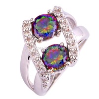 Wholesale Fashion Jewelry Extravagant Round Cut Rainbow & White Sapphire 925 Silver Ring Size 6 7 8 9 10