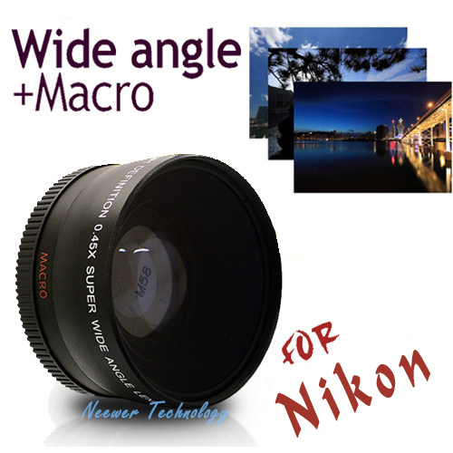 Neewer 52MM 0 45X Wide Angle Lens Macro Lens Bag for Nikon D5000 D5100 D3100 D7000