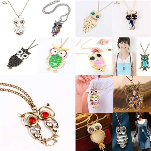 13 styles girl s Korean Jewelry Retro Owl Necklace long Paragraph Sweater chain Free Shipping 