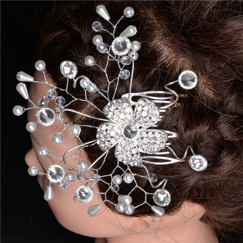 Free Shipping White Pearl 18K Silver Plated Austrian Crystal Wedding Bridal Hair Accessories Hair Flower head