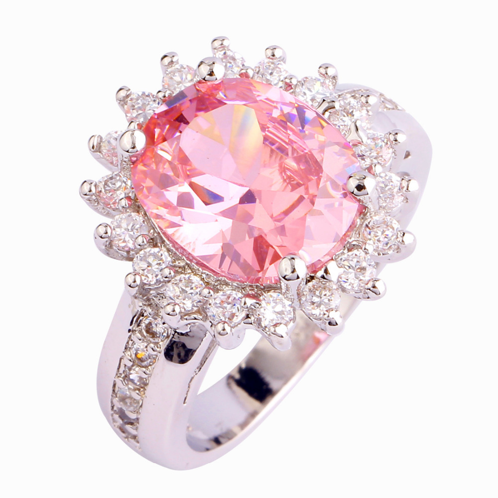 New Fashion Flower Cluster Design Romantic Pink Topaz 925 Silver Ring Size 6 7 8 9