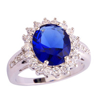 Blue Sapphire Quartz 925 Silver Ring Size 7 8 9 10 New Fashion Design Wholesale Free Shipping For WomenJewelry