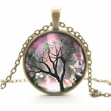 antique Bronze chain hope life tree chock necklace glass cabochon necklace pendant necklace art picture women