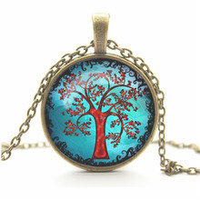 antique Bronze chain hope life tree chock necklace glass cabochon necklace pendant necklace art picture women