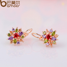 Bamoer HOT Sell Real 18K Gold Plated Stud Earrings with Multicolor Silver AAA Zircon For Women