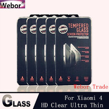 HD Clear Tempered Glass 0.2MM 9H 2.5D Round Explosion-Proof For Xiaomi Mi 4 M4 Mi4 Phone LCD Screen Protector + retail packaging