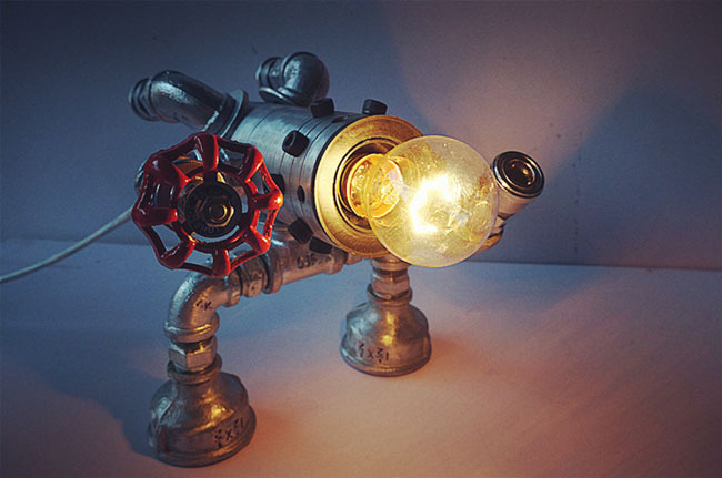 loft personality diy water pipe reminisced robot table lamp coffee 