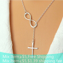 2014 fashion trade jewelry/figures 8 extreme simplicity luck cross pendant necklace for women