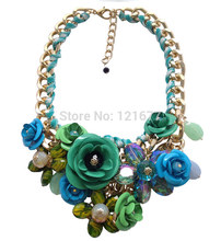 Hot Sale Big Pendants Transparent Resin Crystal Red Blue Green Pink Flower Vintage Choker Statement Necklace