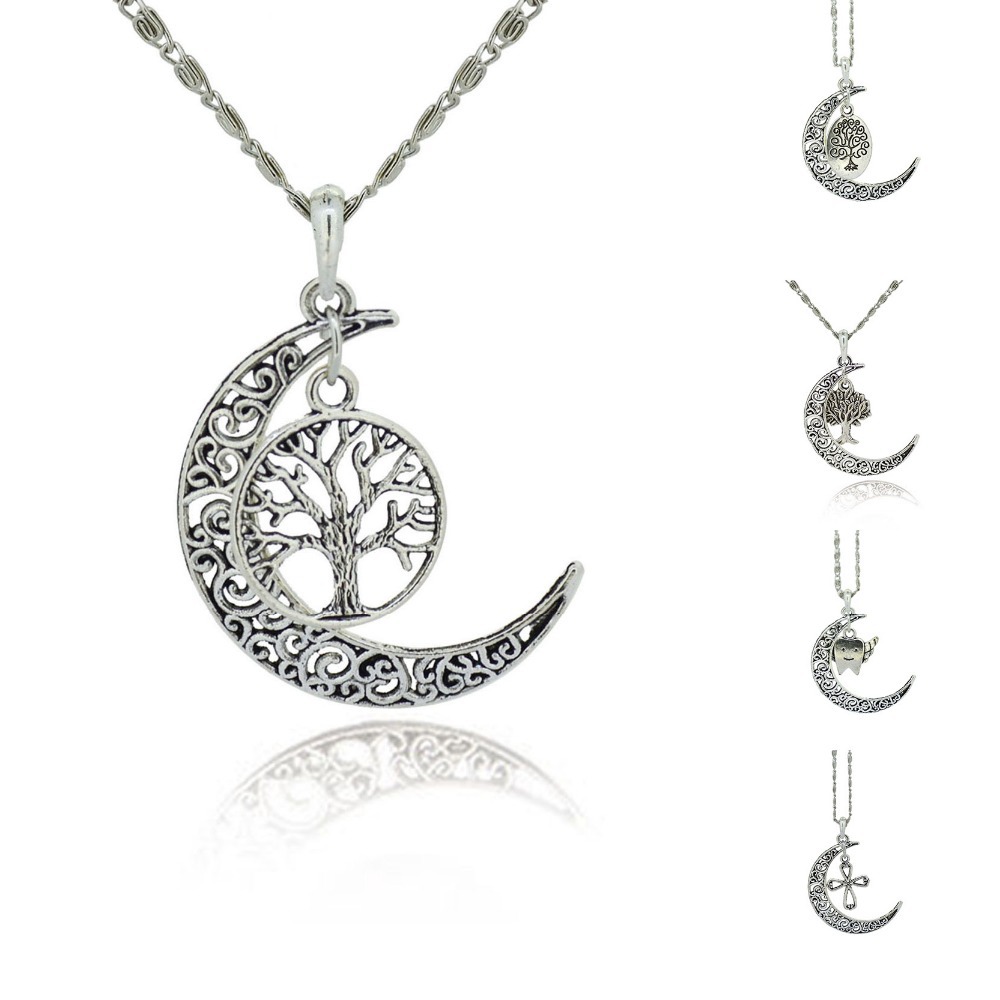 2015 Newest Moon Pendants Necklace Silver Plated Chain Necklace Gifts Fashion For Women Men