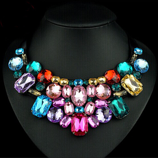 Fashion Brand luxury Statement Necklace For Women Multicolor Crystal Choker Necklaces Pendants Jewlery Bib Collar Necklace