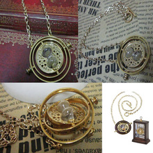 Hot Movie Jewelry Harry Potter Time Turner Converter Hermione Granger Rotate Hourglass Pendants 18K Gold Necklace
