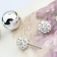 2015 Hot Crystal Stud Earrings Jewelry 925 Silver Lovely Women Gold Ball Fashion Shinning Double Side