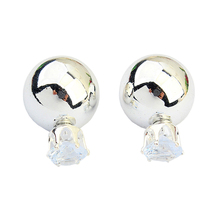 2015 Hot Crystal Stud Earrings Jewelry 925 Silver Lovely Women Gold Ball Fashion Shinning Double Side