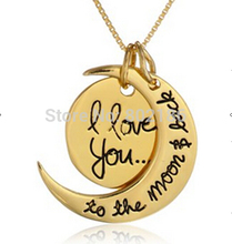 Antique Silver Gold I Love You To The Moon and Back Two Piece Pendant Necklace Hot
