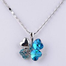 Crystal Rhinestone Four Leaves Clover Pendant Necklace Platinum Plated Jewelry for Women Girls Gifts Free Shipping