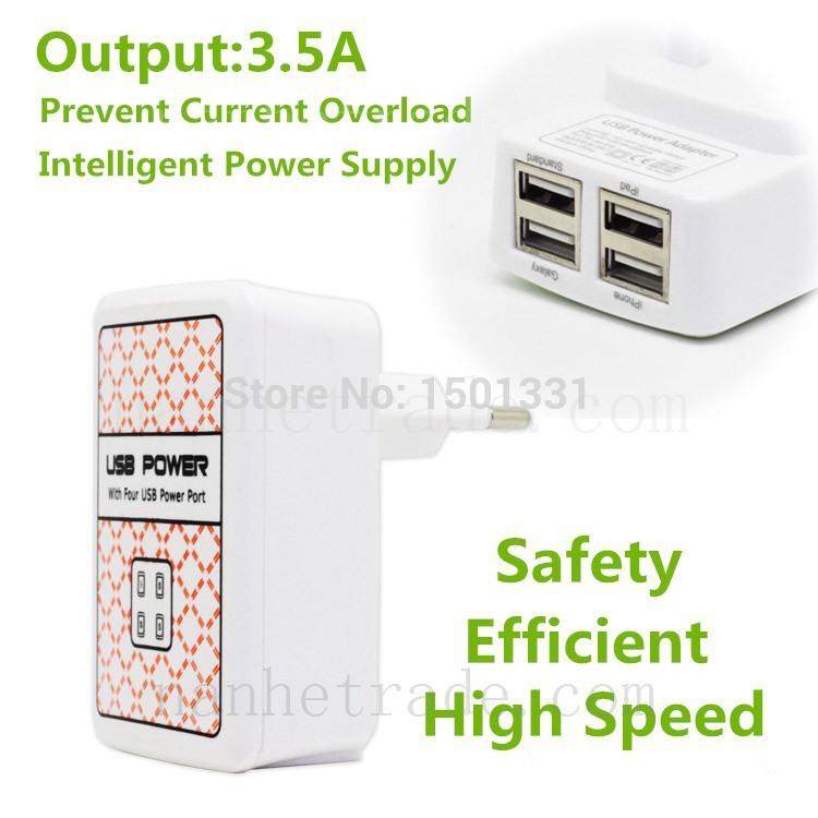 EU US UK Plug 3 5A 4 Ports USB Dual Wall Charger Power Adapter Charging For