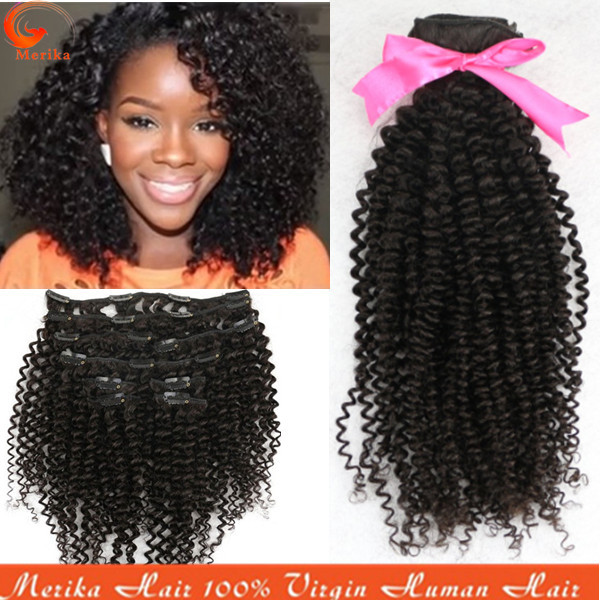 African American Clip In Human Hair Extensions 100g/Set Natural Color ...