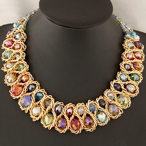 Fashion Necklaces for Women 2014 choker collar gold chain big chunky double crystal bead necklaces pendants