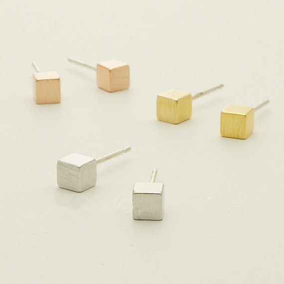 Wholesale 10pairs lot 2015 Stainless Steel Vintage Jewlery Mini Cube Stud Earrings in Gold Silver Rose