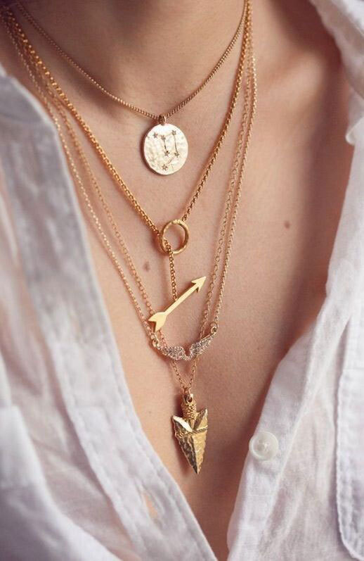 Gold Multi Layers Arrow Necklace For Women Four Layers Angle Wings Arrows Gold Plated Choker Necklace