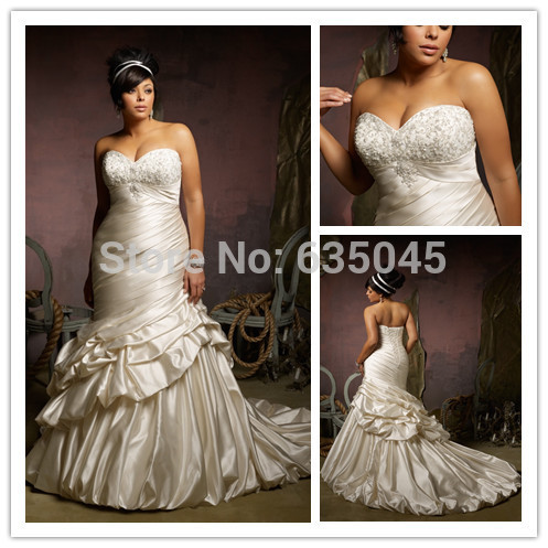 Robe De Mariage Romantic New Custom Made Satin Pleat Beading Mermaid Plus Size Wedding Dress Bridal