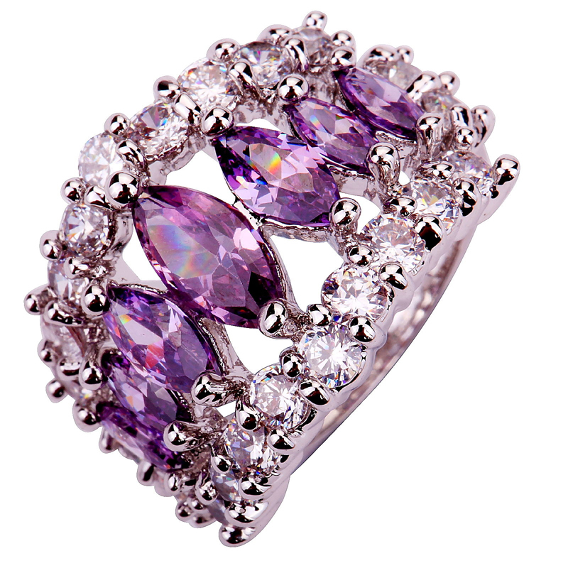 2015 New Fashion Dazzling Purple Amethyst 925 Silver Ring Size 6 8 Jewelry For Women Gift