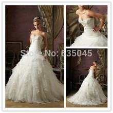 Vestido De Noiva 2015New Custom Made Organza Ruffles Beading Pleat A Line Wedding Dress Bridal Gown