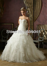 Vestido De Noiva 2015New Custom Made Organza Ruffles Beading Pleat A Line Wedding Dress Bridal Gown