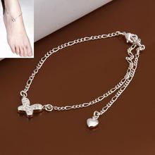 925 silver foot chain pulseras pie sexy leg bracelet crystal butterfly jewelry for shoes slave anklet