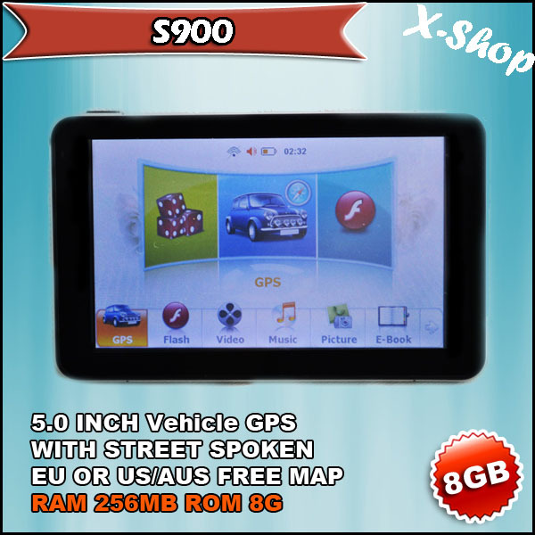 X SHOP S900 gps navigator 5 inch SIRF5 256MB SDRAM vehicle gps Touch Screen Mp3 Mp4
