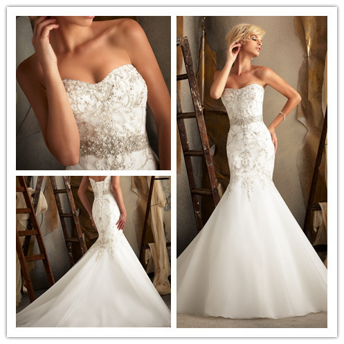 Vestido De Noiva New Custom Made Ivory White Organza Pearls Beading Mermaid Wedding Dress Bridal Gown