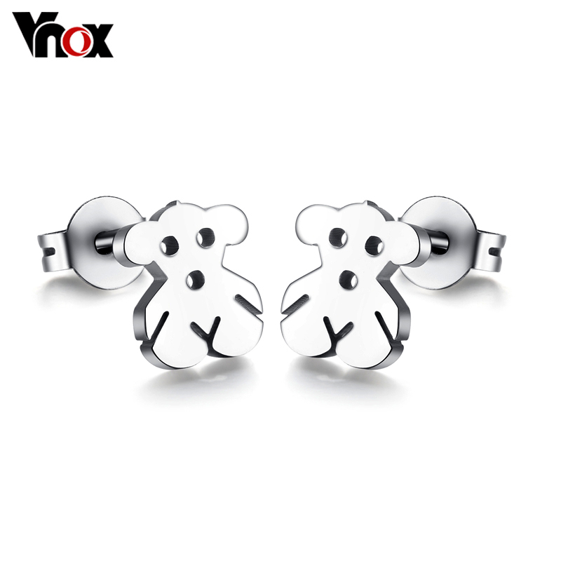 Promotion cute bear stud earrings for women silver plated stainless steel jewelry
