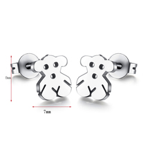 Promotion cute bear stud earrings for women silver plated stainless steel jewelry
