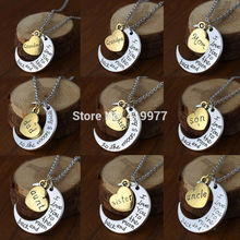 2015 Hot Sale Antique Silver Gold “I Love You To The Moon and Back” Pendant Necklace Gift for Lover Mom Dad Daughter Sun Gift