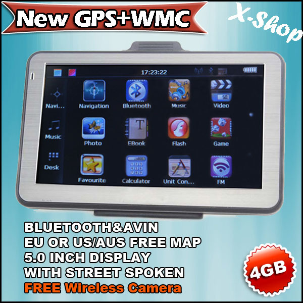 X SHOP New GPS WMC Gps navigator 5 inch Bluetooth 128MB RAM 4GB MAP Wireless camera
